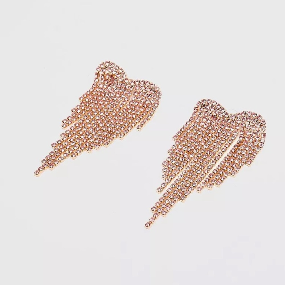 NASTY GAL Heart On Your Sleeve Diamante Fringe Earrings PINK NEW
